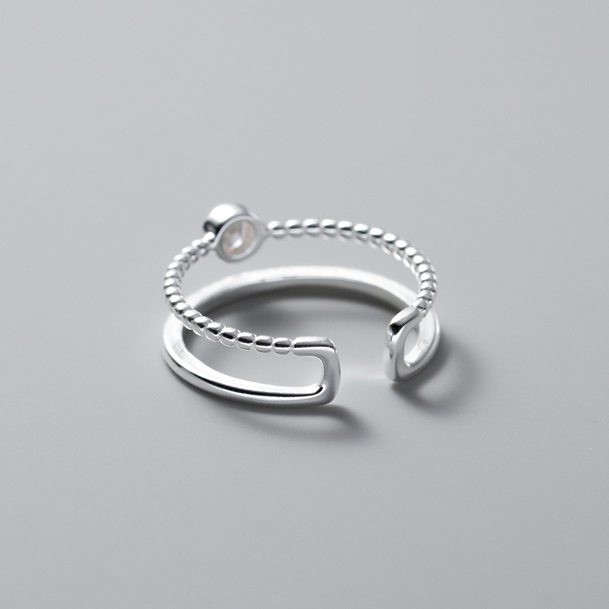 925 sterling silver round zircon double layer adjustable rings Set of 5