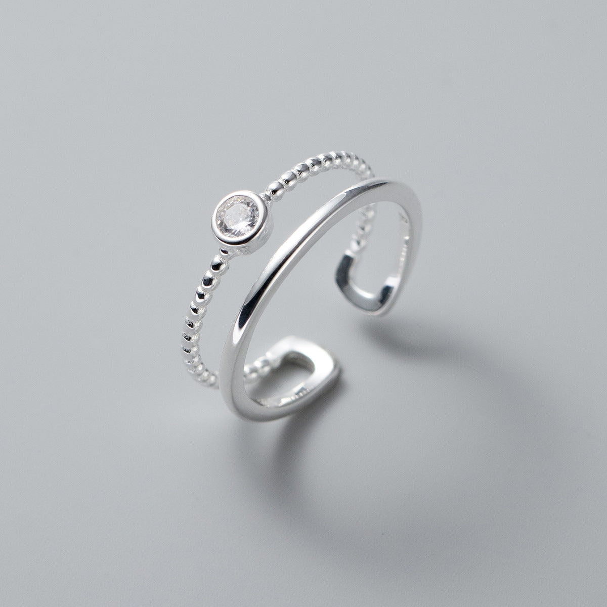 925 sterling silver round zircon double layer adjustable rings Set of 5