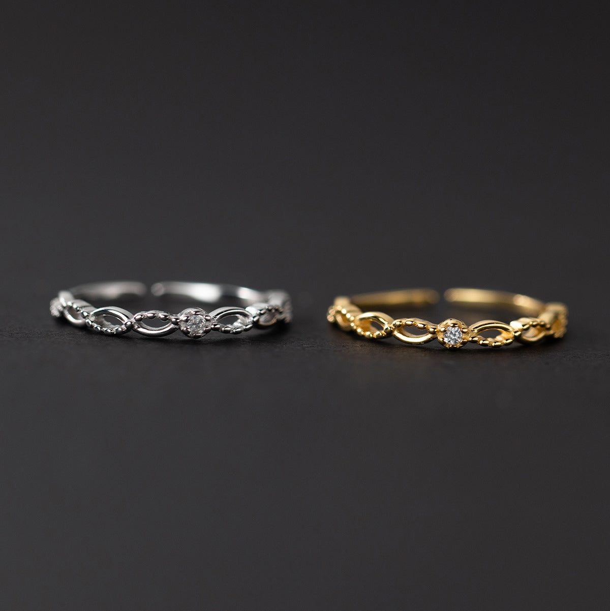 925 silver simple lace shiny zircon open finger ring Set of 5