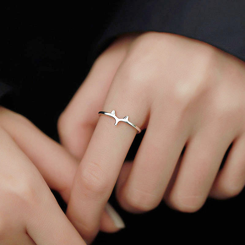 925 sterling silver cute fox resizable rings Set of 5