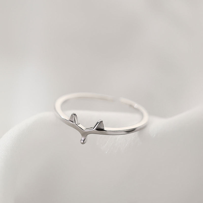 925 sterling silver cute fox resizable rings Set of 5