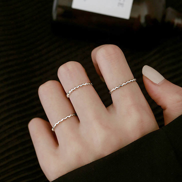 925 silver waving line stackable knuckle rings Set of 5