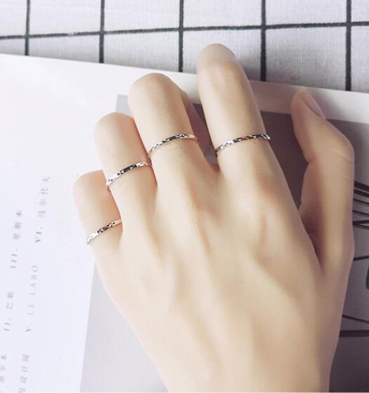925 sterling silver women line stack ring Set of 5