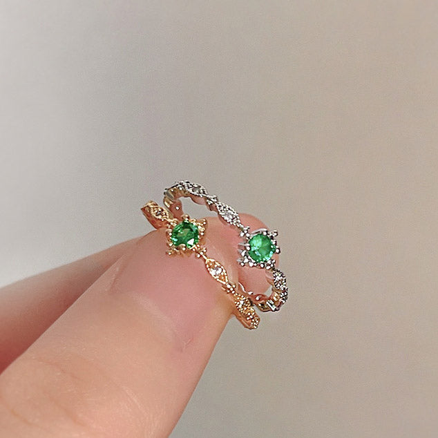 925 silver inlaid emerald zircon multi horse eyes rings Set of 5