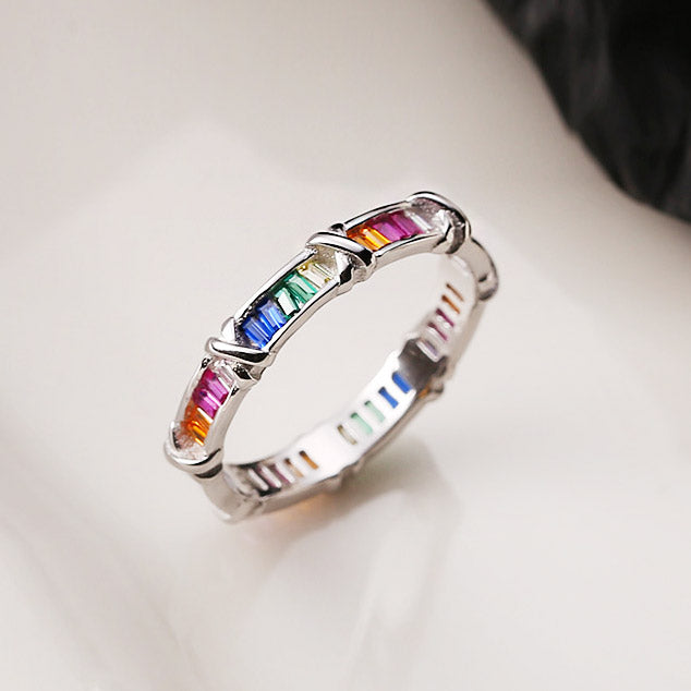 925 sterling silver cross rainbow zircon rings Set of 5