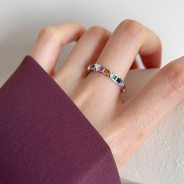 925 sterling silver cross rainbow zircon rings Set of 5