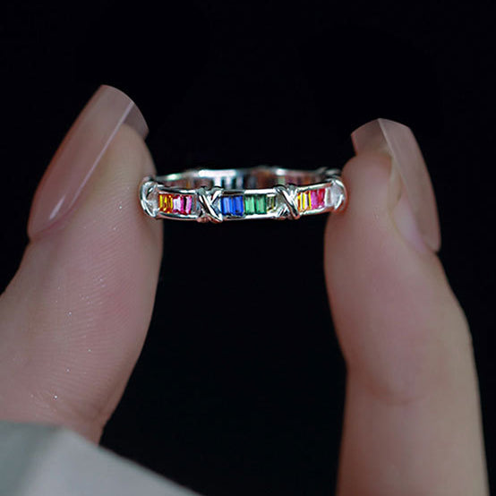 925 sterling silver cross rainbow zircon rings Set of 5