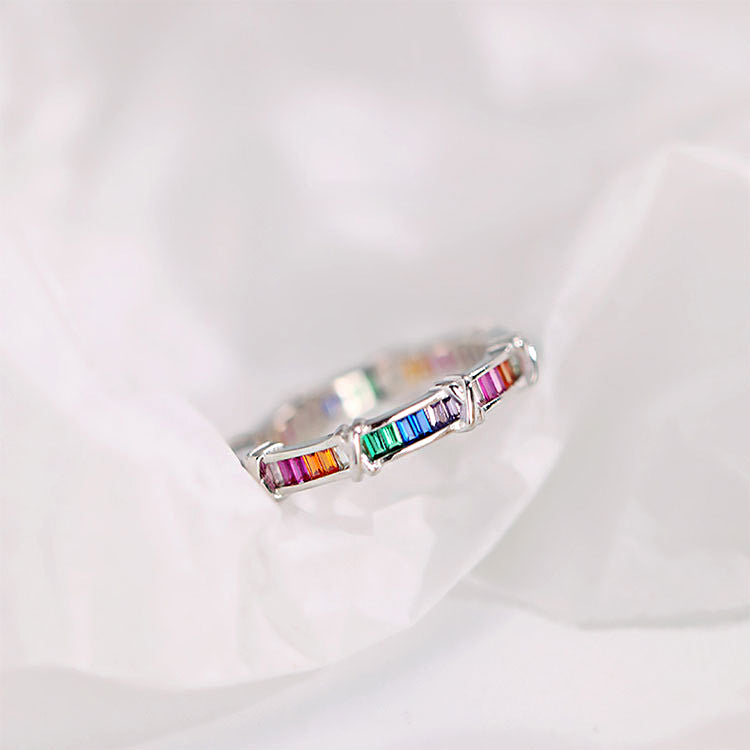 925 sterling silver cross rainbow zircon rings Set of 5