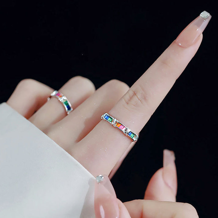 925 sterling silver cross rainbow zircon rings Set of 5