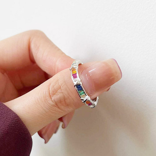 925 sterling silver cross rainbow zircon rings Set of 5