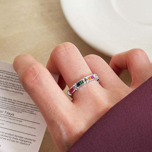 925 sterling silver cross rainbow zircon rings Set of 5