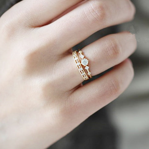 925 sterling silver hollow zircon minimalist engagement rings Set of 5