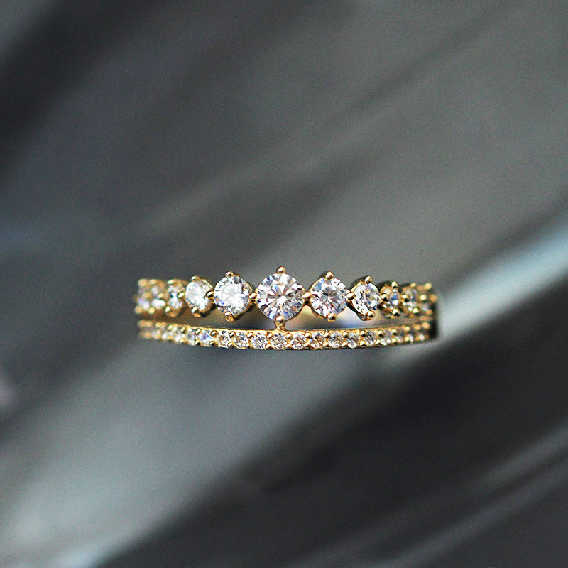 cheap bulk 925 silver double row pavé crystal ring Set of 5