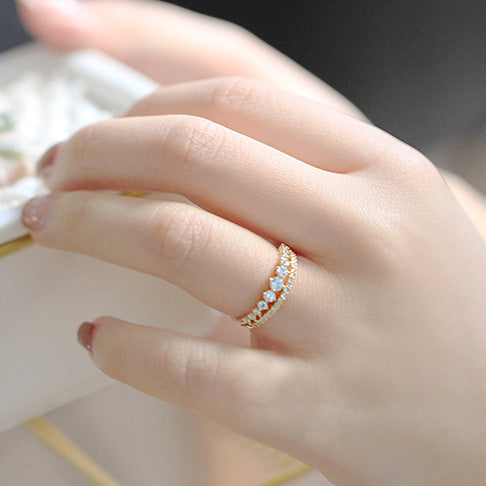 cheap bulk 925 silver double row pavé crystal ring Set of 5