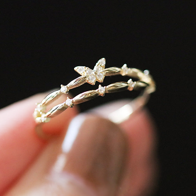 cheap bulk 925 silver double-layer butterfly open ring Set of 5