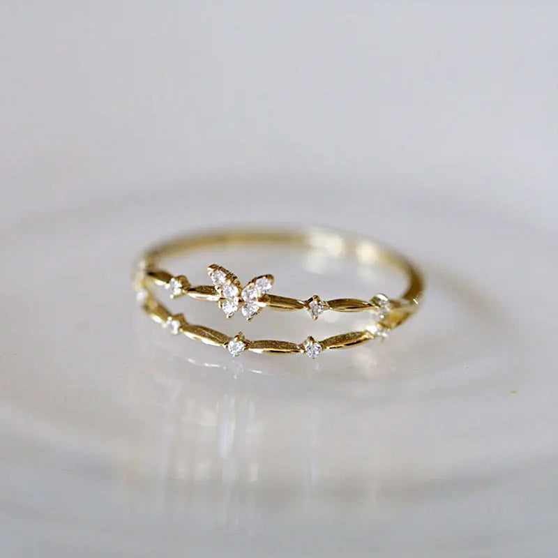 cheap bulk 925 silver double-layer butterfly open ring Set of 5