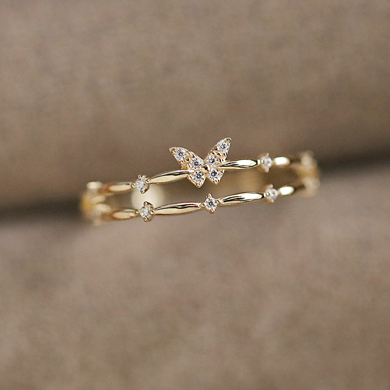 cheap bulk 925 silver double-layer butterfly open ring Set of 5