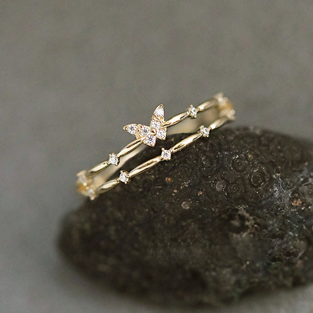 cheap bulk 925 silver double-layer butterfly open ring Set of 5