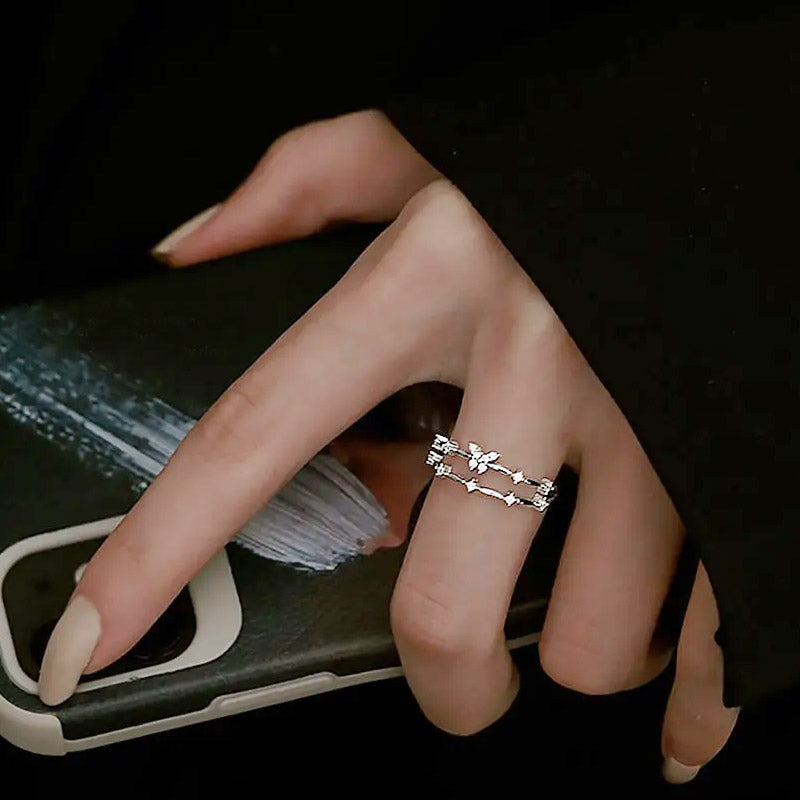 cheap bulk 925 silver double-layer butterfly open ring Set of 5