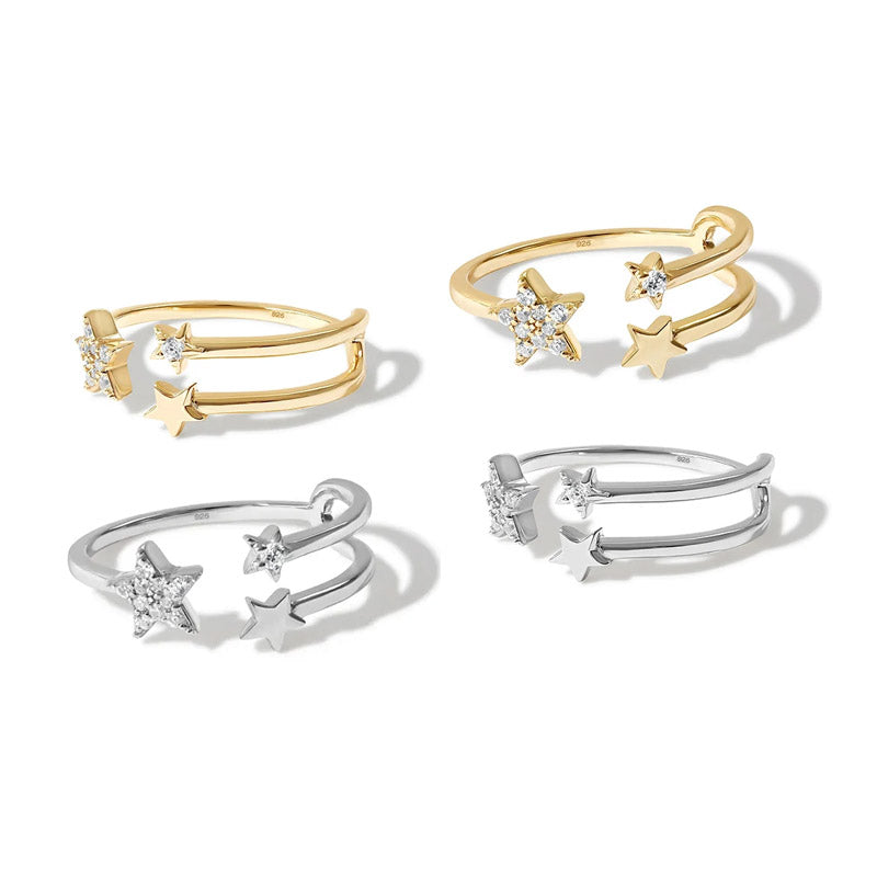 cheap 925 sterling silver star open adjustable ring Set of 5