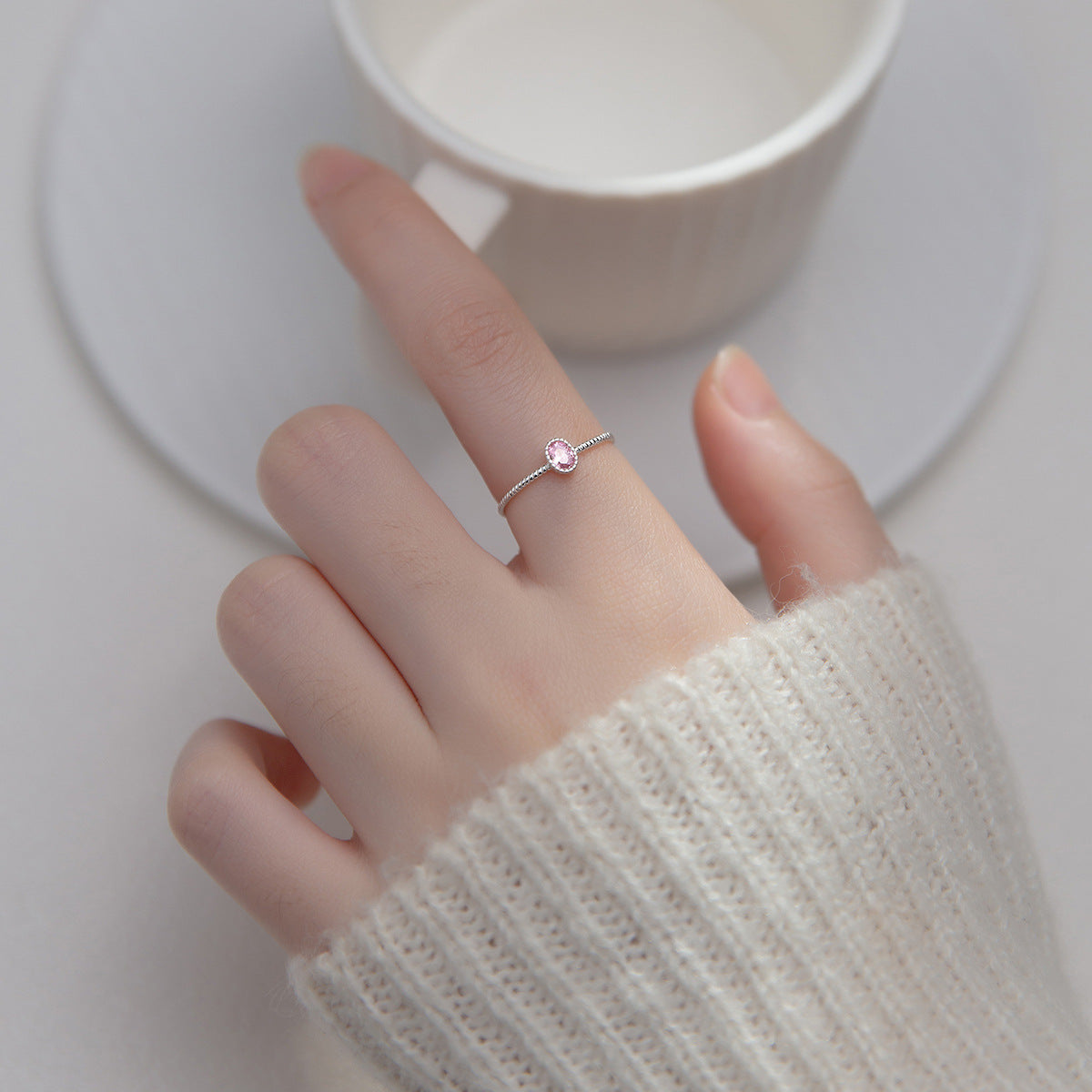 925 silver single cubic zirconia stone ring Set of 5