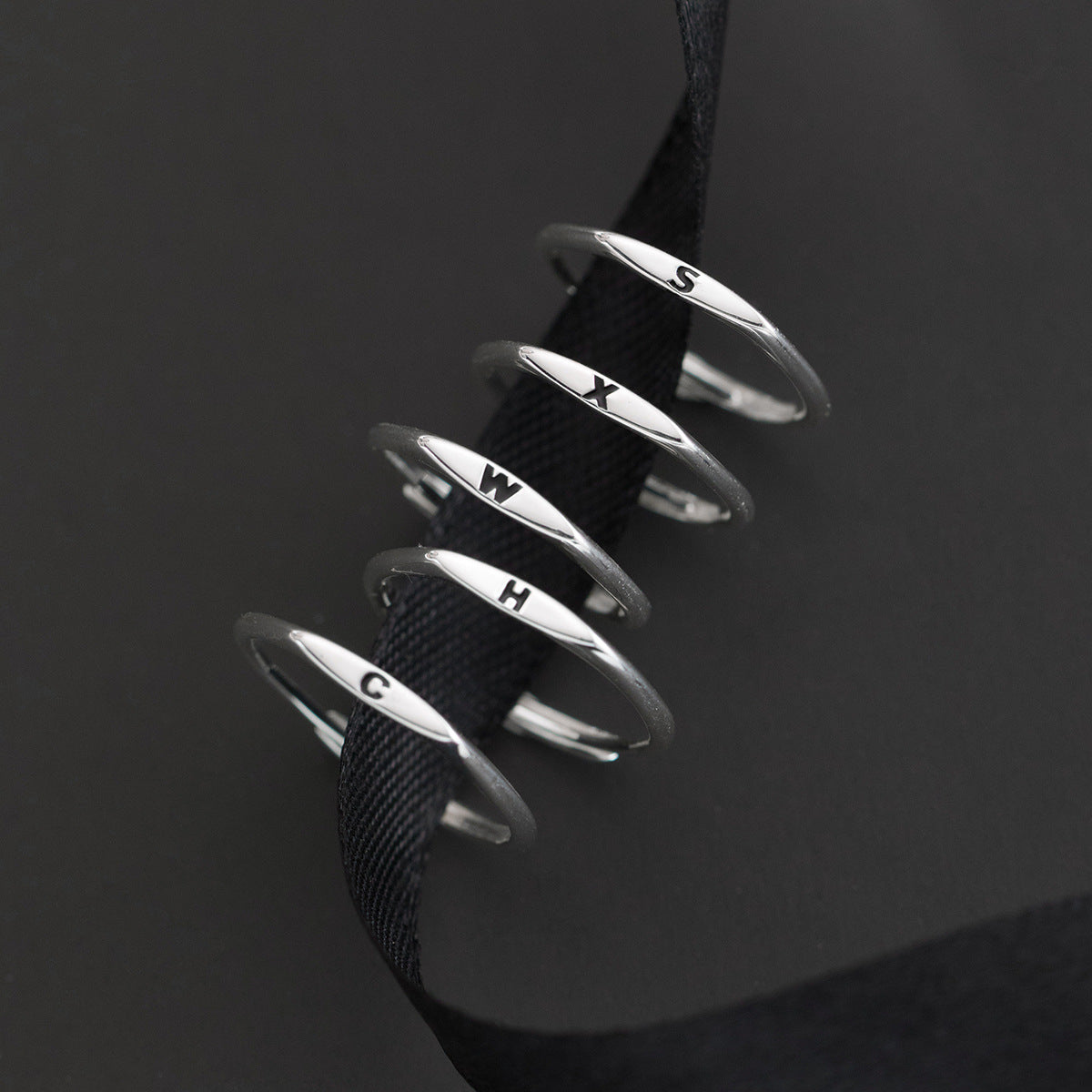 925 sterling silver 26 letter alphabet adjustable rings Set of 5