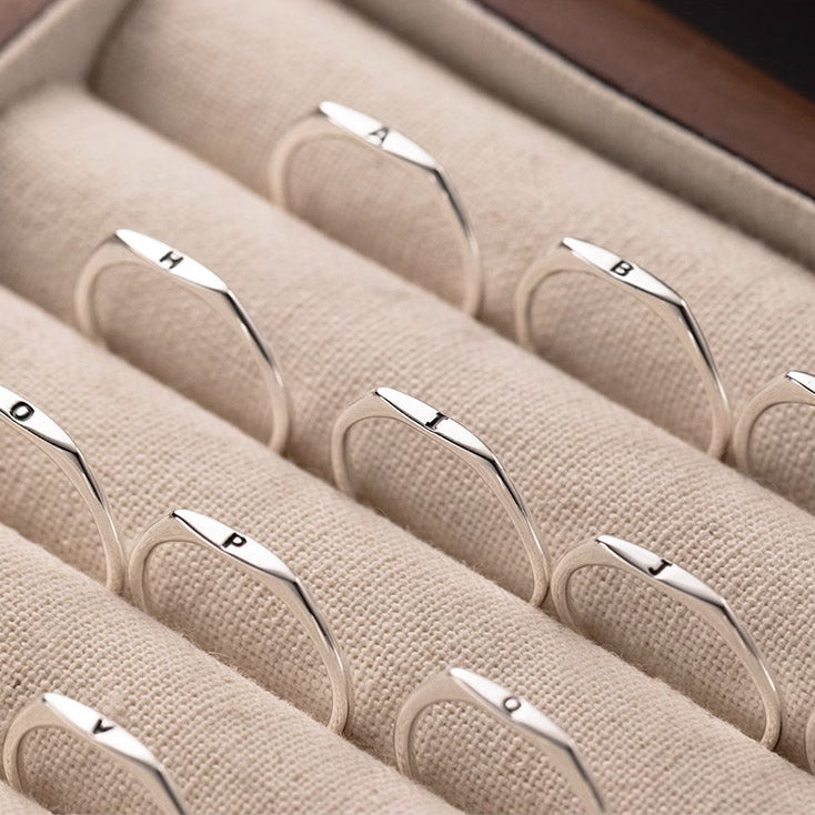 925 sterling silver 26 letter alphabet adjustable rings Set of 5