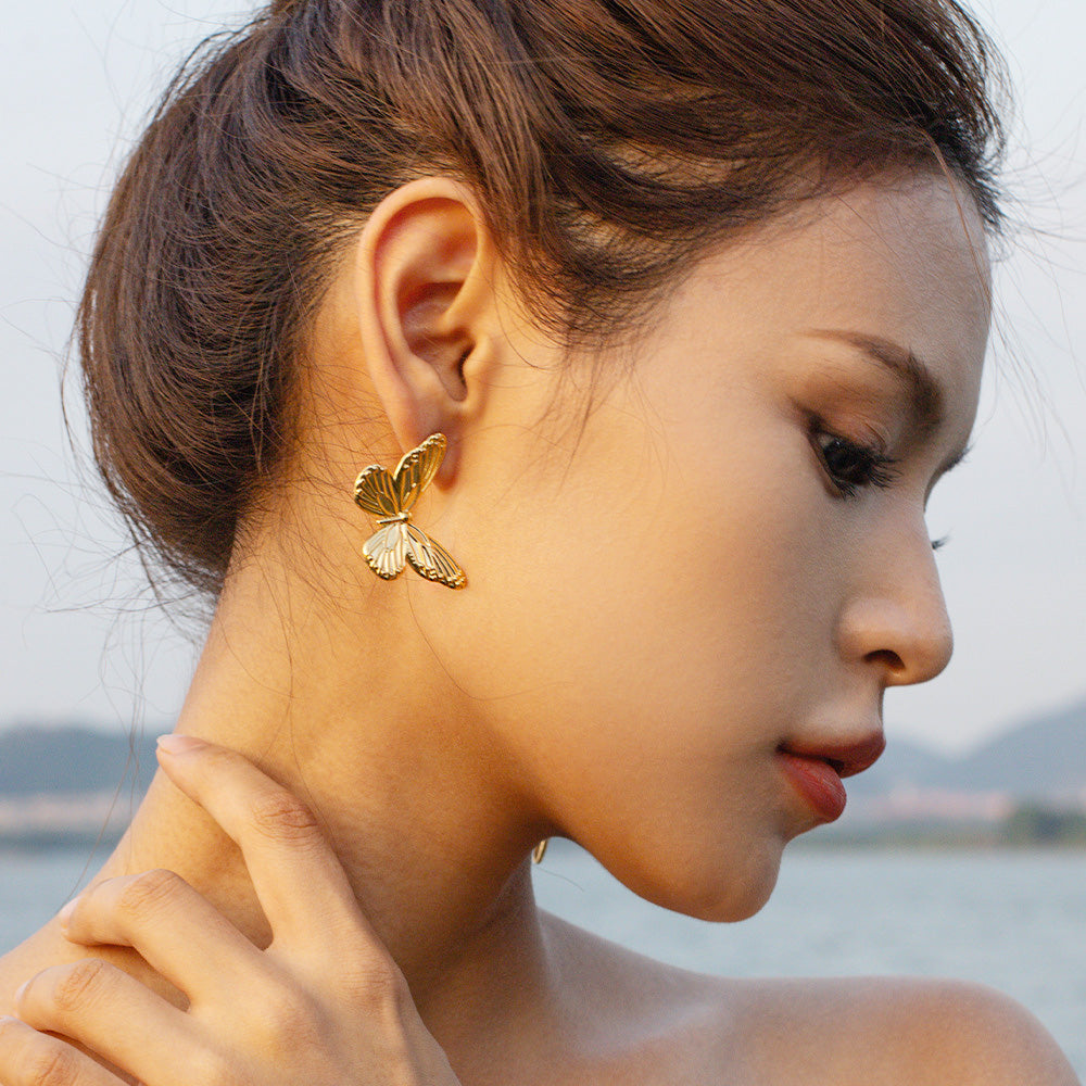 Stainless steel stylish gold big butterfly stud earrings (5 pairs)