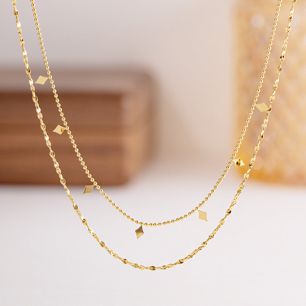 Stainless steel gold double-layered chain fringe necklaces Set of 5