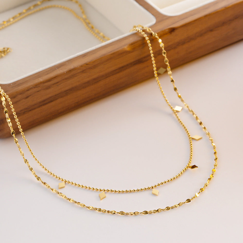Stainless steel gold double-layered chain fringe necklaces Set of 5
