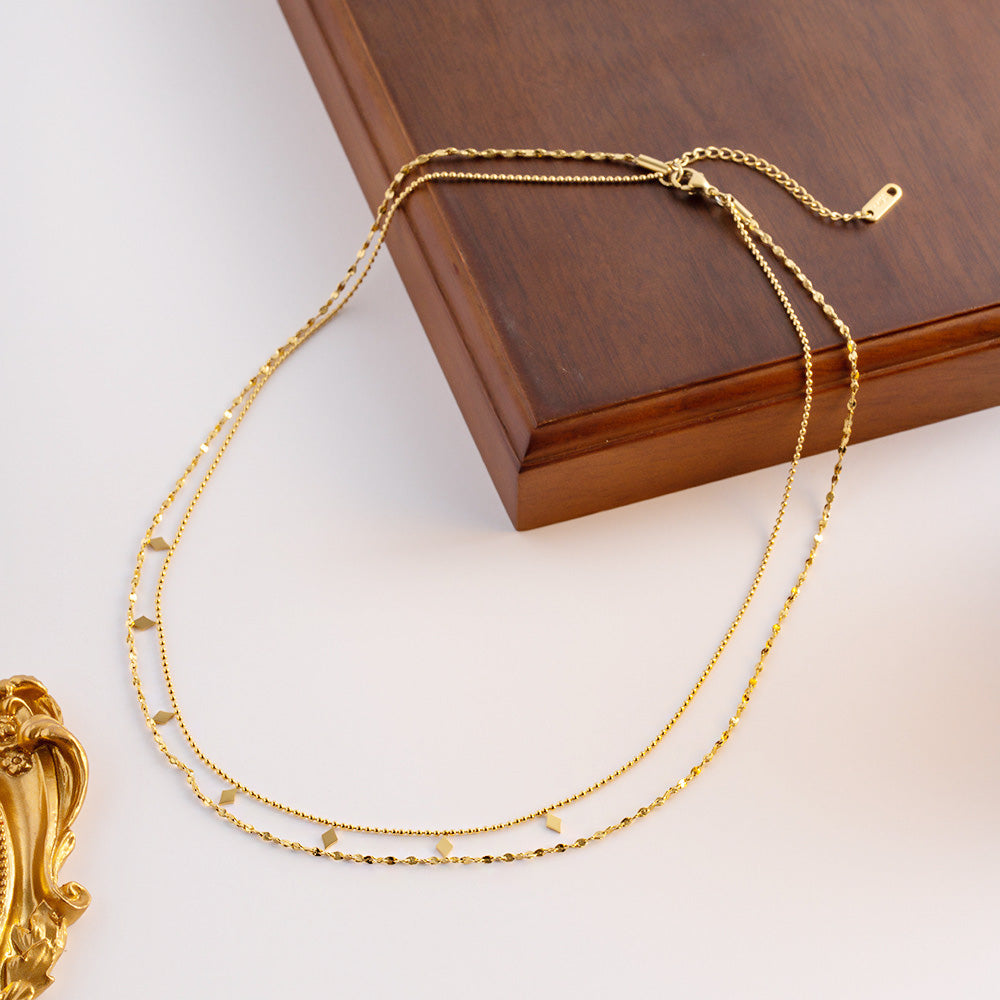 Stainless steel gold double-layered chain fringe necklaces Set of 5