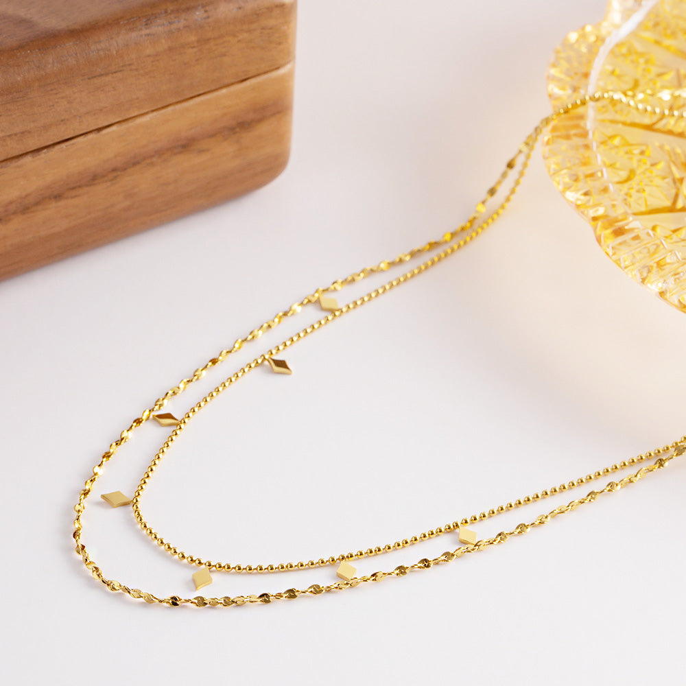 Stainless steel gold double-layered chain fringe necklaces Set of 5