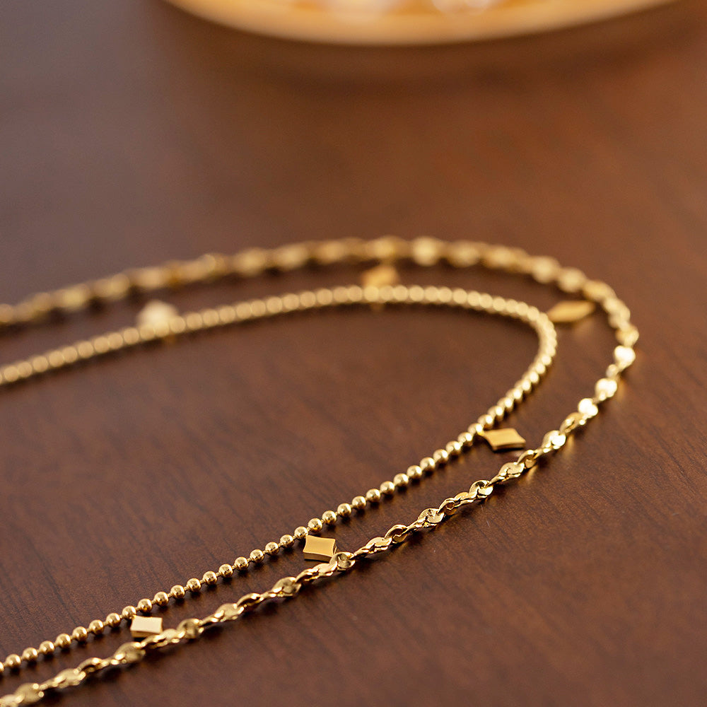 Stainless steel gold double-layered chain fringe necklaces Set of 5