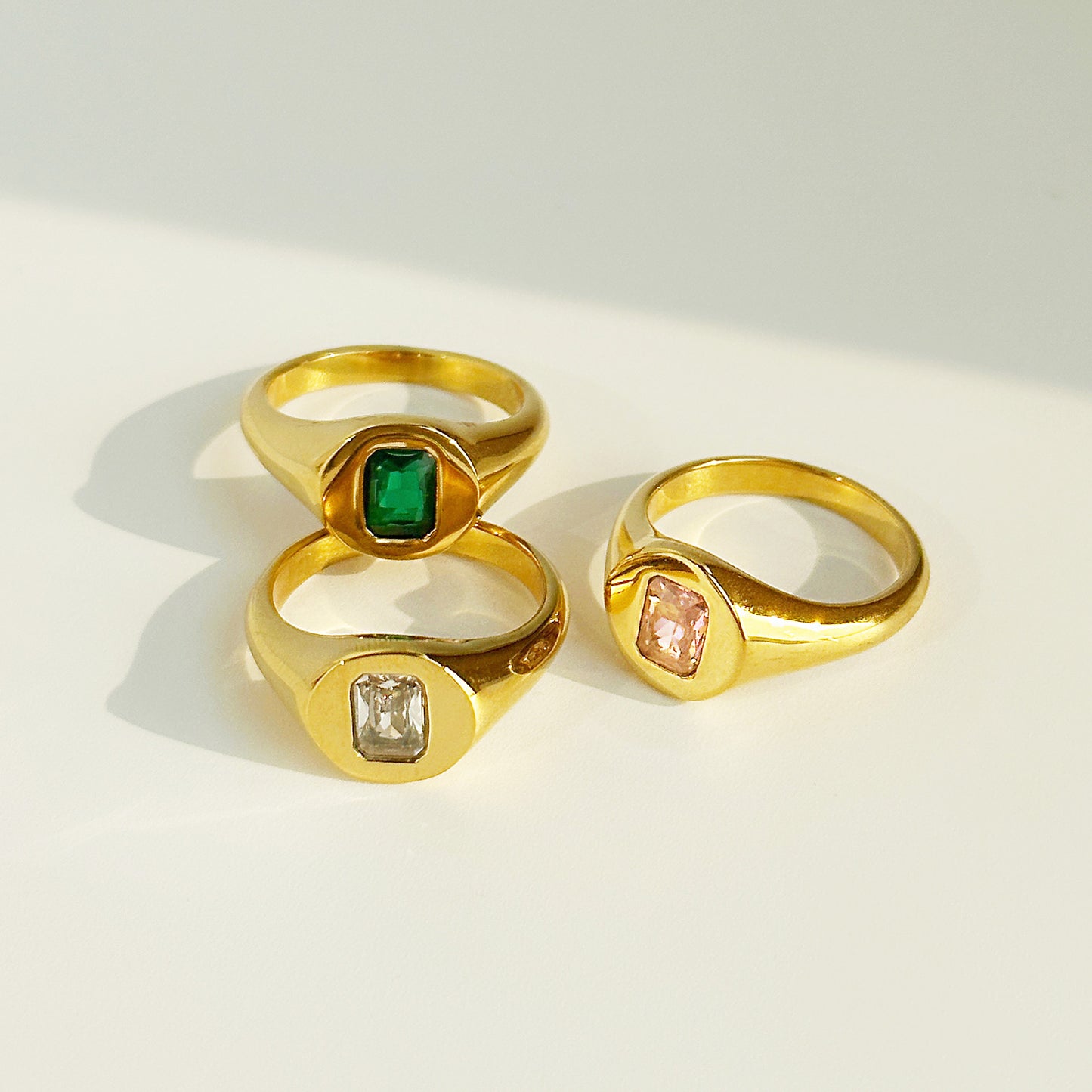 Stainless steel square cz stone signet rings Set of 5