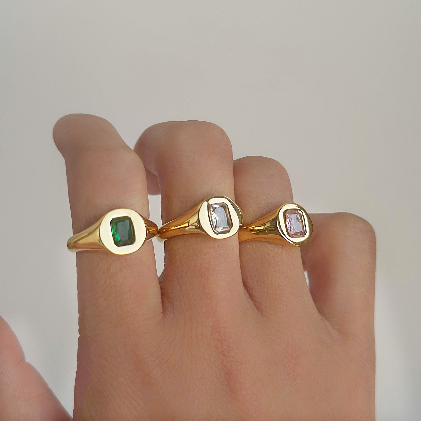 Stainless steel square cz stone signet rings Set of 5
