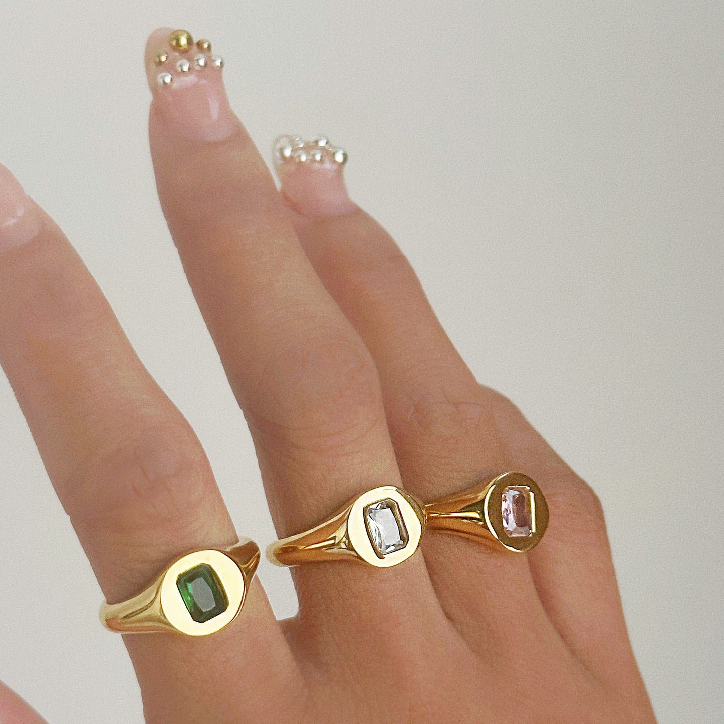 Stainless steel square cz stone signet rings Set of 5
