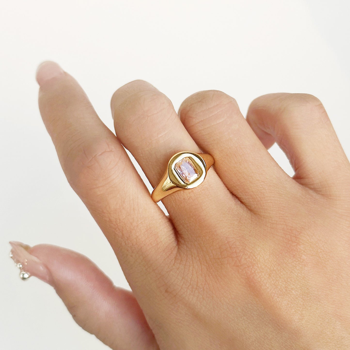 Stainless steel square cz stone signet rings Set of 5