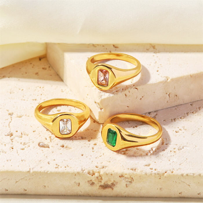 Stainless steel square cz stone signet rings Set of 5