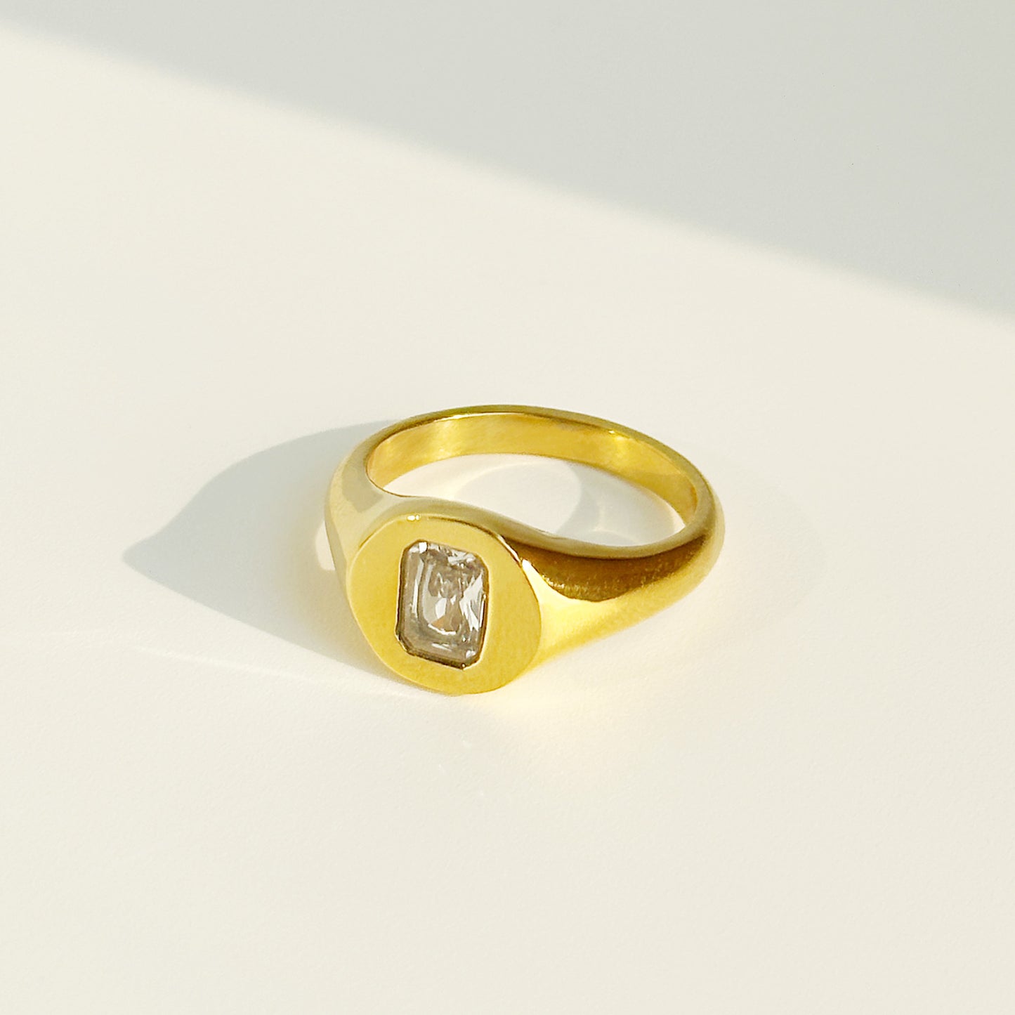 Stainless steel square cz stone signet rings Set of 5