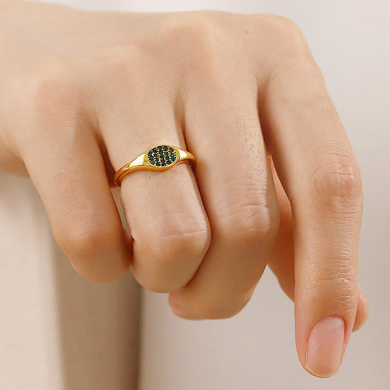 Stainless steel micro pave zircon oval signet rings Set of 5