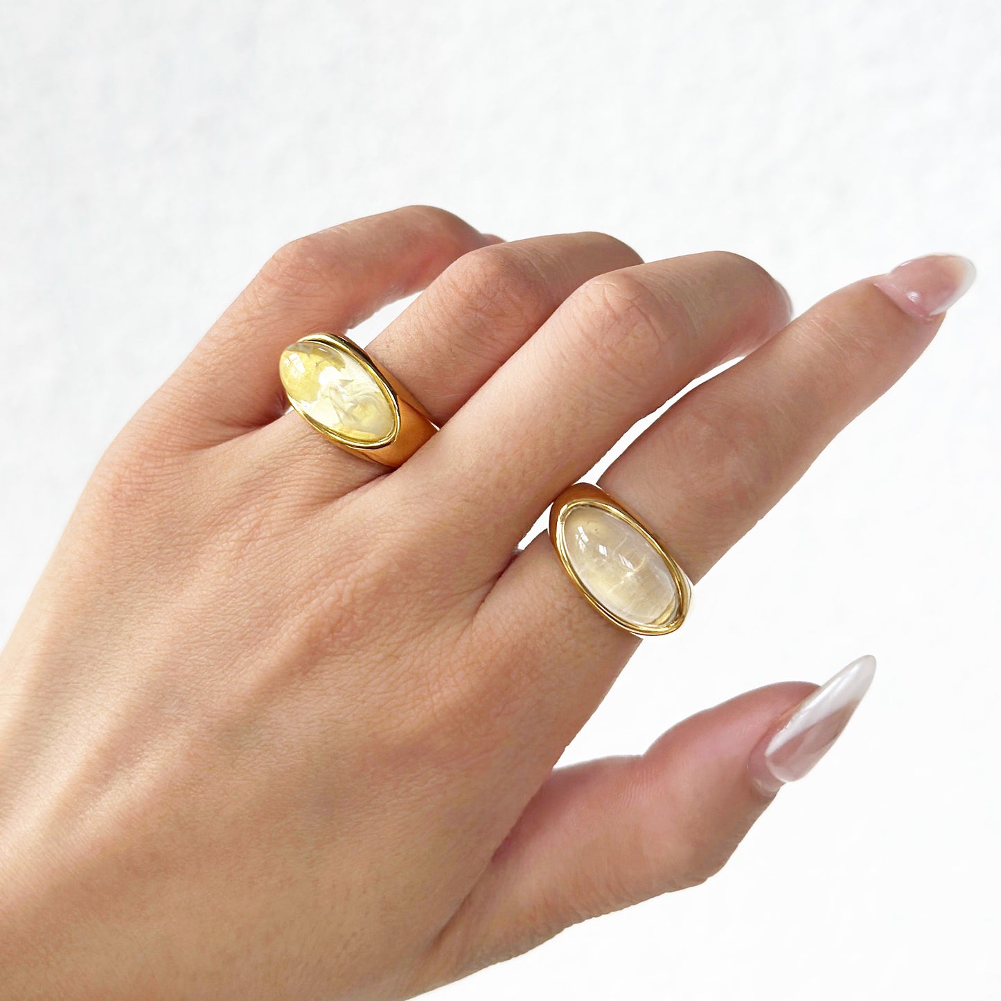 Stainless steel opal natural stone rings Set of 5