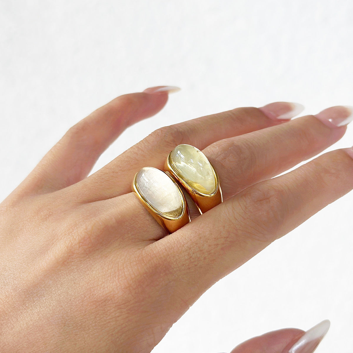 Stainless steel opal natural stone rings Set of 5