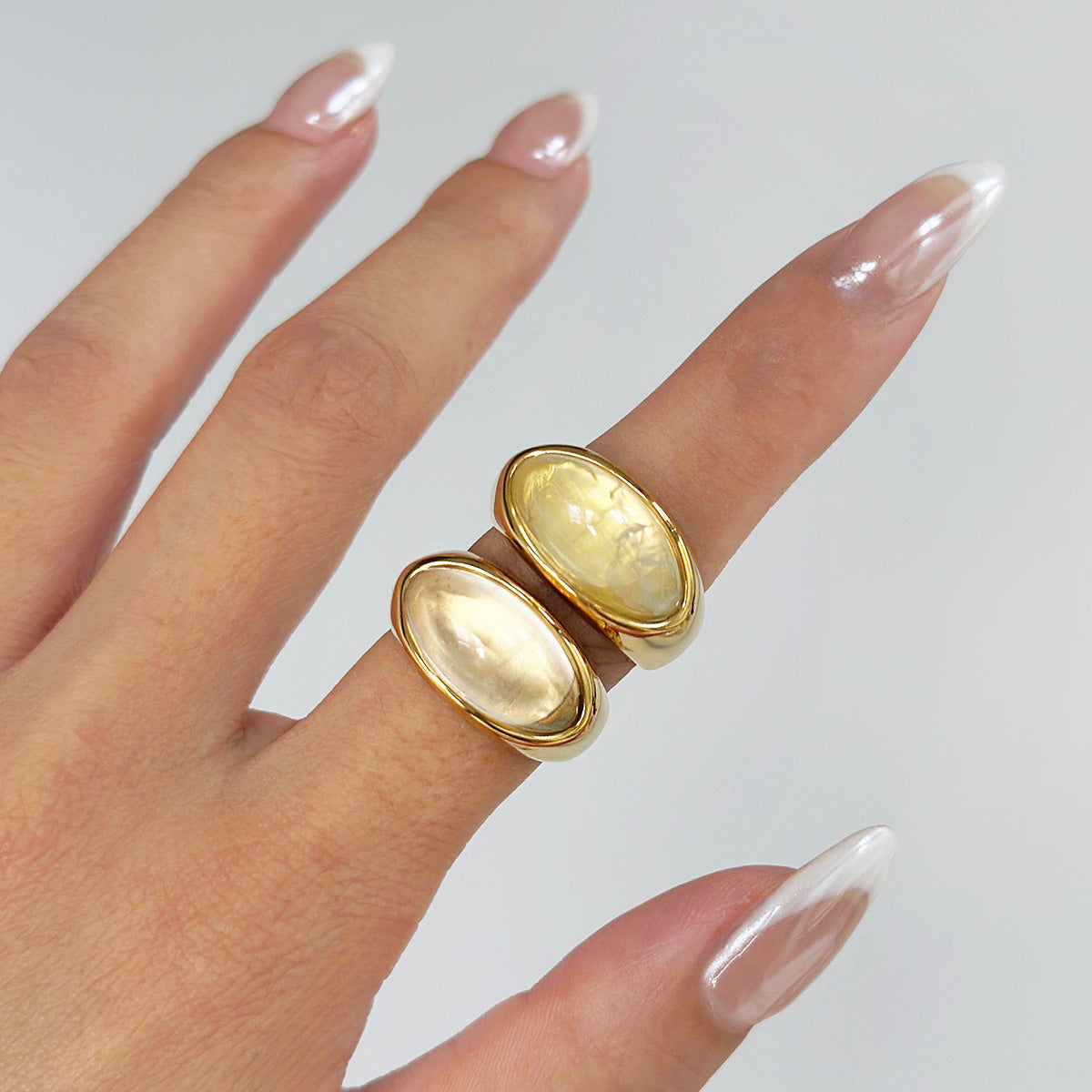 Stainless steel opal natural stone rings Set of 5