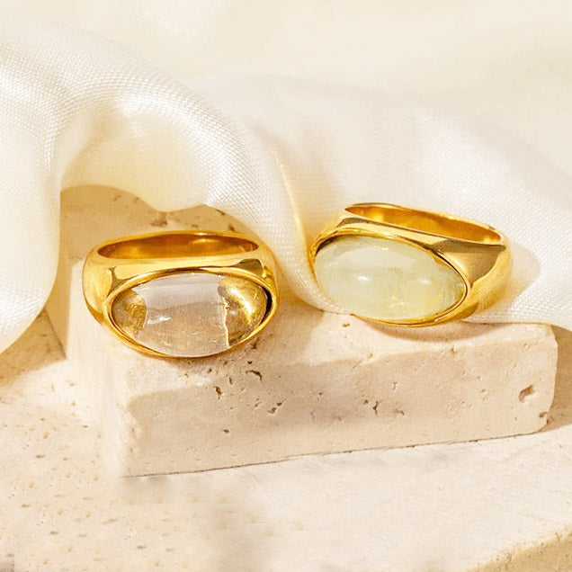 Stainless steel opal natural stone rings Set of 5