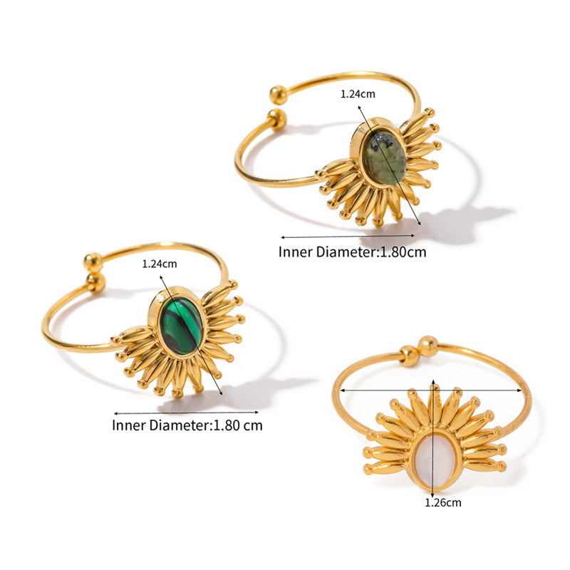 Stainless steel malachite glaring sun burst style open rings Set of 5