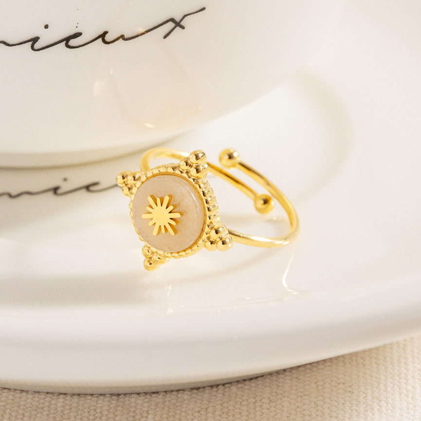 Stainless steel gold pink crystal compass adjustable rings Set of 5