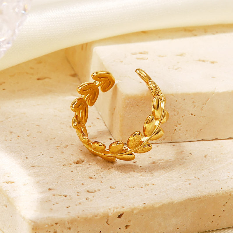 Stainless steel olive branch leaf split open rings Set of 5