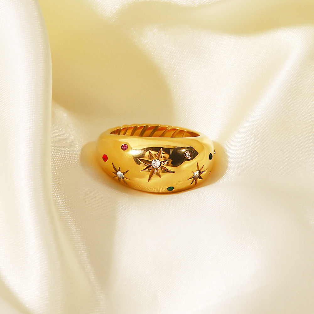Stainless steel gold chunky color stone star rings Set of 5