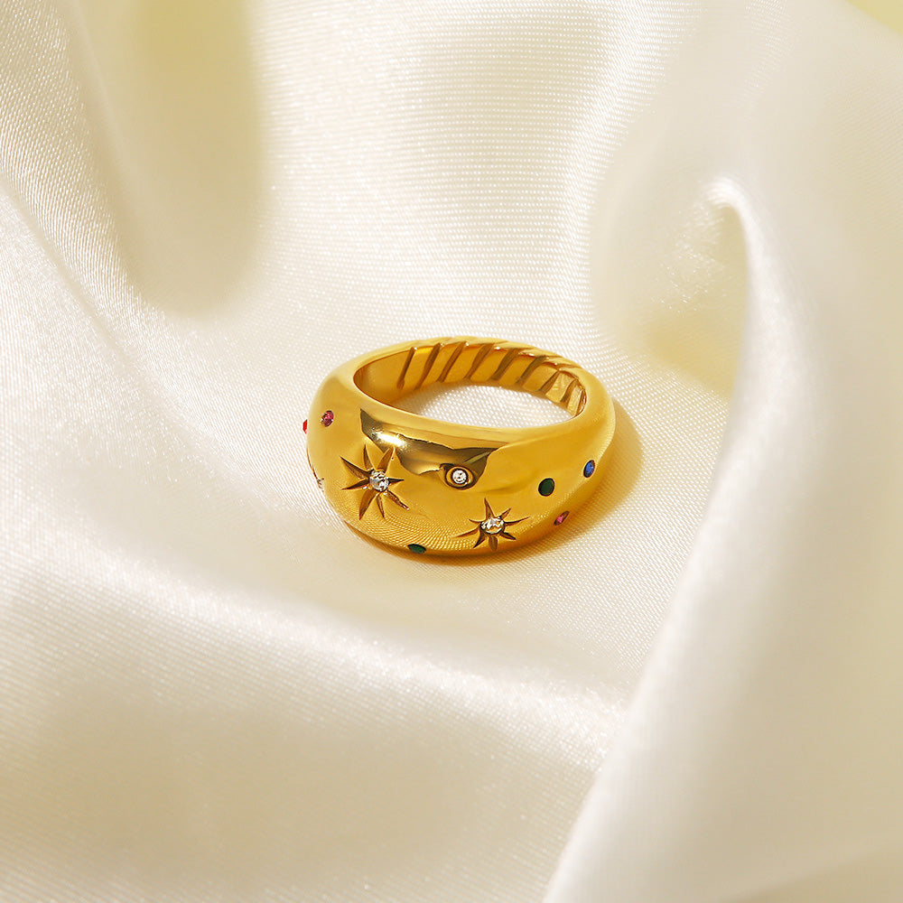 Stainless steel gold chunky color stone star rings Set of 5