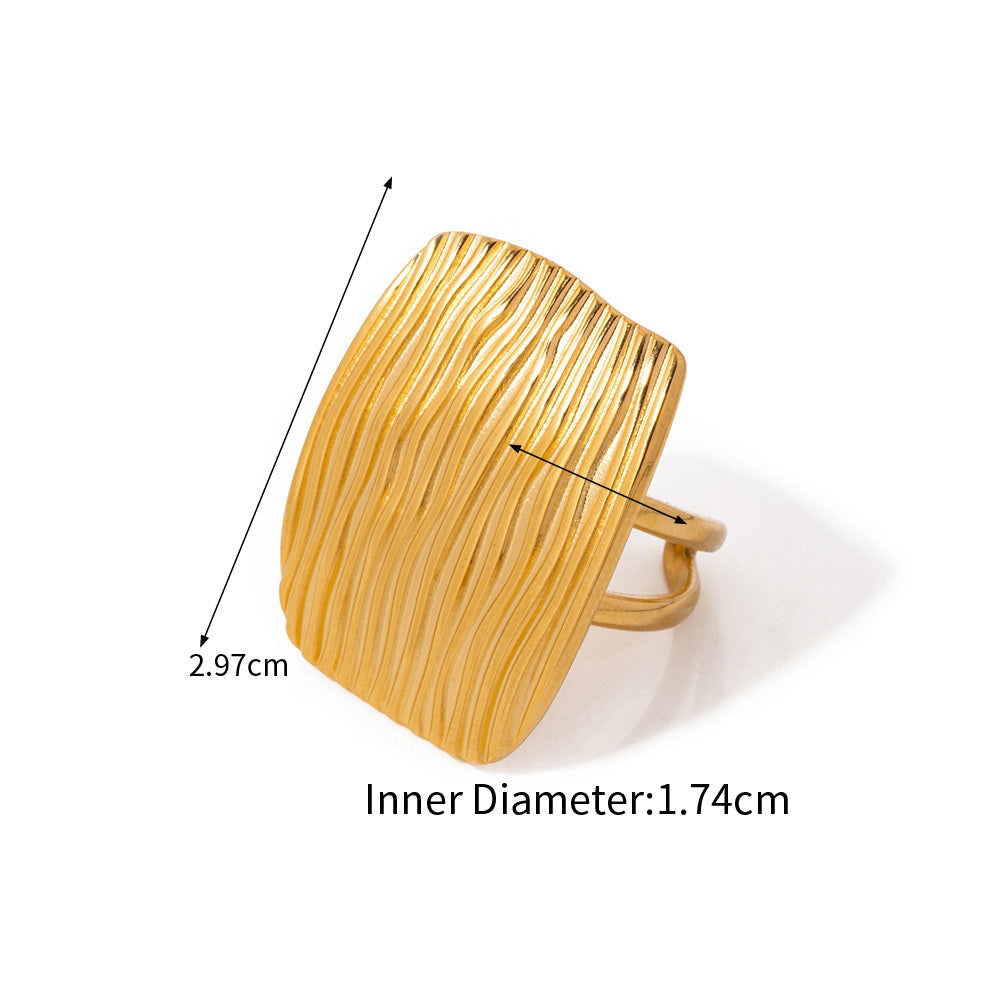 Stainless steel wavy texture big rectangle open adjustable rings Set of 5